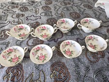 Wedgwood Bone China ~ 4 Handled Cream Dish Bowls & 4 Teacups ~ Charnwood Vintage picture