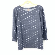 Chicos Women 2 Size Large 12 14 Shirt Blue White Polka Dot Ruffle 3/4 Sleeve Top picture