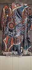 SJS Women Bohemian Sheer Open Front Cardigan with Tassels-Very colorful Sz L picture