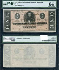 T-71 $1 1864 Confederate Note PMG Choice CU64 EPQ picture