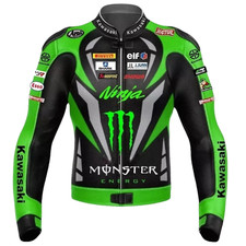 Kawasaki Ninja Racing Motorbike Real Cowhide Leather Biker Protect Guard Jacket picture