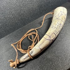 MuzzleLoader Black Powder Horn Flintlock Engraved God Bless America Eagle Cross picture