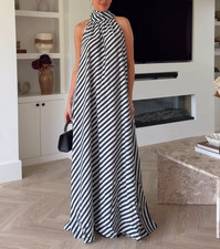 NWT H&M Tie-Detail A-Line Maxi Dress Blue/White Stripe 1337754001 S,M,L,XL,XXL picture