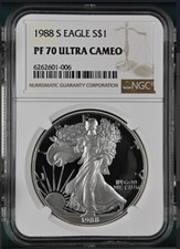 1988-S American Silver Eagle 1 Oz PF70 UCAM NGC Brown Label picture