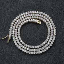 30CTW 4mm Round Cut Real Moissanite Men's Tennis Necklace 14K Yellow Gold Plated picture