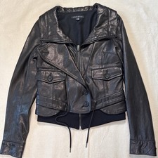Theory Women's Black Borie_Tame Italian Leather Drawstring Jacket Sz XS picture