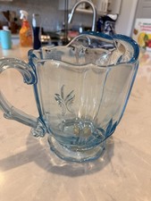 Fostoria Baroque Azure Blue 48 Oz Footed Pitcher 6.5” #2496 HTF 1937-43 picture