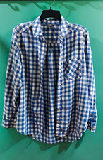 Women's Eddie Bauer Blue White Gingham Lightweight Flannel Size Large picture