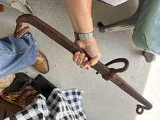 Antique 1700’s Colonial Hand Forged Iron Fireplace Trammel Large Heavy Rare picture
