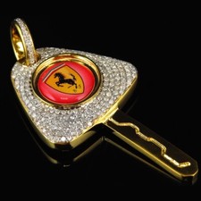 2.00 ctw Real Moissanite 14k Yellow Gold Plated Custom Ferrari Key Pendant 2.5