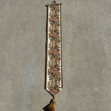 Vintage Bell pull wall hanging tapestry by Metrax Belgium, Victorian with brass picture