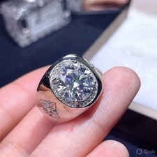 4.25Ct Round Cut Lab Created Diamond Men's Engagement Ring 14K White Gold Plated picture