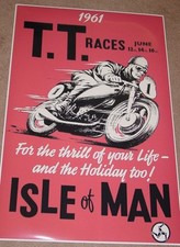 VINTAGE 1961 ISLE OF MAN TT RACES MOTORCYCLE RACING POSTER PRINT 24x16 9 MIL picture