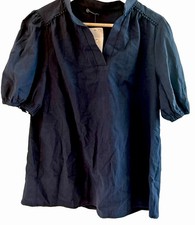 Pretty garden Blue Cotton V Neck Puff Sleeve Boho Cottagecore Blouse NWT Sz M picture