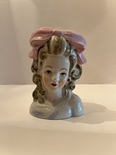 Vintage Hand Painted Nippon Lady Head Vase with a Pink Bow picture