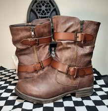 NWOT Jellypop Women's Size 8 Brown Buckle Strap Zipper Boots picture