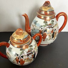Vintage 1920s Japanese Satsuma/Kutani Eggshell Porcelain Teapot & Covered Sugar picture