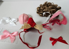 Vintage Vogue Ginny beanie, two bonnets, bows, and curly brown replacement wig picture