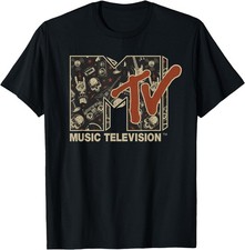 MTV Rock n Roll Music Hard Heavy Metal Skull Guitar Vintage T-Shirt picture