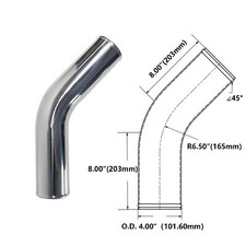 45 Degree Aluminum Pipe Intercooler Tube Hose Polished 4.00