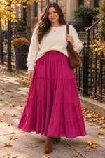 NWT Ashley Stewart Tiered Maxi Skirt Pink Fuschia 14/16 Gauze Boho Y2K Dopamine picture