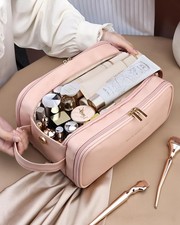 Large Capacity Leather Travel Makeup Bag Waterproof Cosmetic Toiletry Organizer picture