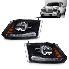OE Style Projector Headlights for Dodge Ram 2013-2018, Black Housing LED DRL Set picture