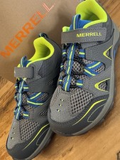 Merrell Shoes Boys Size 1.5 M Gray Blue Trail Chaser Hook & Loop Hiking MC55631 picture