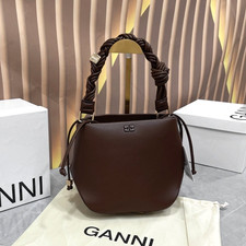 Ganni Brown Leather Braided Top Handle Shoulder Crossbody Purse 28x21x13cm picture