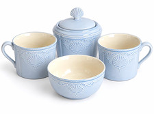 Mikasa South Hampton Blue DY903 Shell Dinnerware Set Plates Bowls Cups Sugar picture