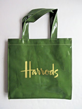 Harrods Glossy PVC Olive Green Logo Shopper Tote Bag Magnetic Snap Closure picture
