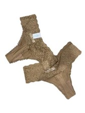 Auden Women's Plus Size Micro Thong with Lace Waistband Cocoa Brown 1X (2pk) picture