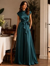 BOHME Women's Teal Satin Maxi Dress - NWT - Size Medium picture
