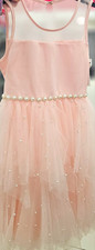 Girls Pink Tulle Sleeveless Tutu Dance Dress with Pearl Waist Detail, Size S picture