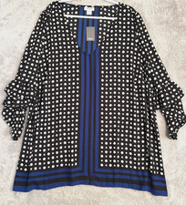 Avenue Studio Blouse Women's Plus 26/28 Black Cobalt Polka Dot Tunic Top NWT picture