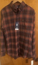 Izod Flannel Shirt Mens Medium Orange Plaid picture