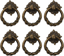 Chris.W 6Pcs Vintage Bronze Drop Ring Knobs Pulls Handles for Dresser Drawer Ant picture