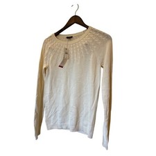 Talbots Ivory Cotton Cashmere Blend Cable Yoke Crew Neck Sweater Women's S NWT picture