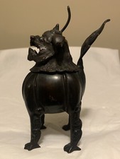 Vintage Chinese Bronze Luduan Censer Incense Burner Foo Dog Lion Beast Statue picture