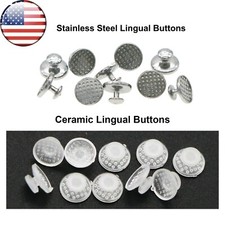 US 100Pcs Dental Ortho Lingual Buttons Ceramic/Metal Bondable Round Mesh Base picture