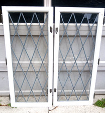 FINE PAIR LARGE ANTIQUE LEADED GLASS WINDOWS picture