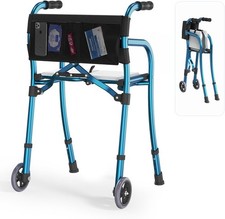 VOTOHRT Narrow Folding Walker with Seat for Seniors Compact Travel Blue 330lb picture
