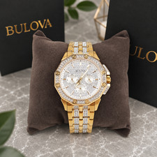 Bulova Crystal Octava 98C126 Men's White Dial Gold-Tone Steel Strap Quartz Watch picture