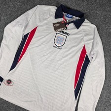 Vintage 1998 Umbro England Beckham 7 Jersey Mens XL White Long Sleeve NWT picture