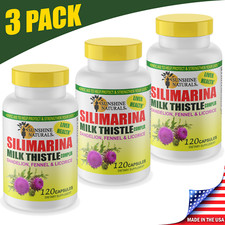 Sunshine Naturals 3 PACK Milk Thistle Silimarina 120 Capsules Made in the USA picture