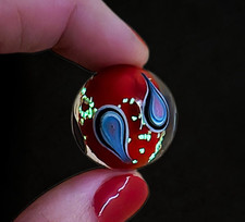 22mm NAMASTE Handmade GLOW IN THE DARK Glass Red Marble 7/8