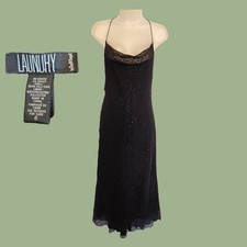 VTG Laundry Shelli Segal Silk Cowl Neck Slip Dress Black Sequin Maxi Y2K 90s 6 picture