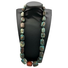 Phoebe's Chunky Mixed Stone Beaded Necklace Blue Brown Jasper Agate 26