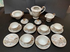 Vintage Hand-painted Kutani Porcelain 19 piece Tea Set Gold Trim, Japan picture