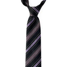 BRIONI Men's 100% Silk XL Necktie ITALY Luxury Geometric Black/Purple NWOT $295 picture